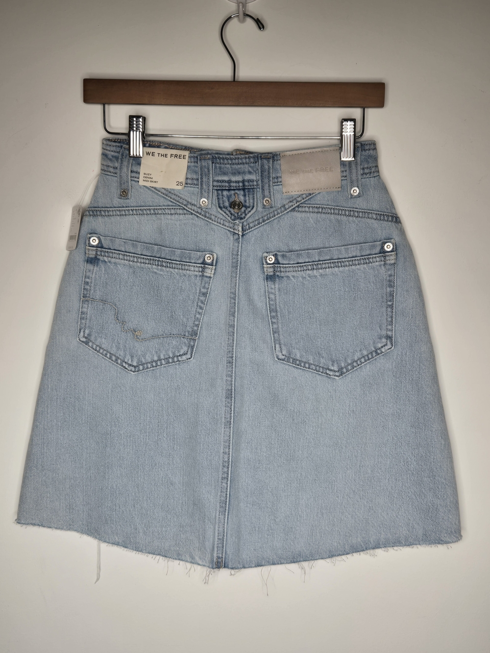 NWT Free People We The Free Suzy Denim Skirt Frayed Raw Hem Blue Sun Stoned 27 - Picture 8 of 16